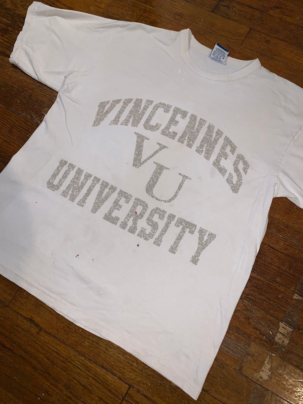 Vintage Vincennes University Champion T Shirt USA Distressed Medium